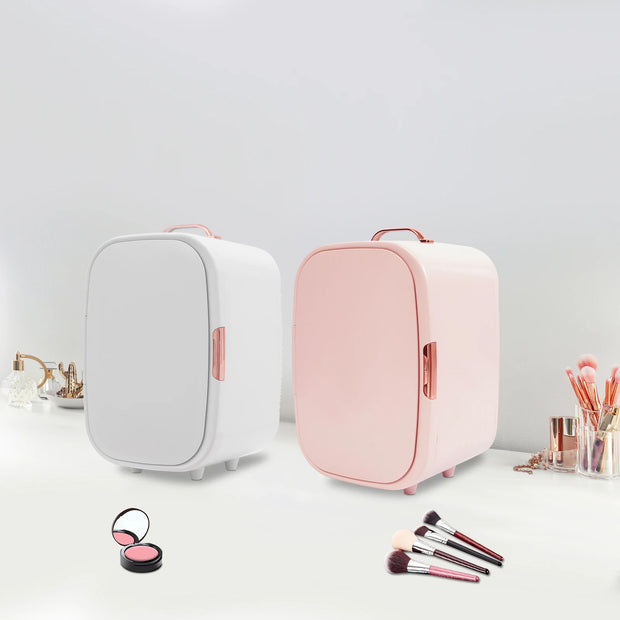 12L Beauty Fridge for Cosmetics Storage White Pink Compact Skincare Refrigerator Cooling and Heating for Makeup Skincare Products