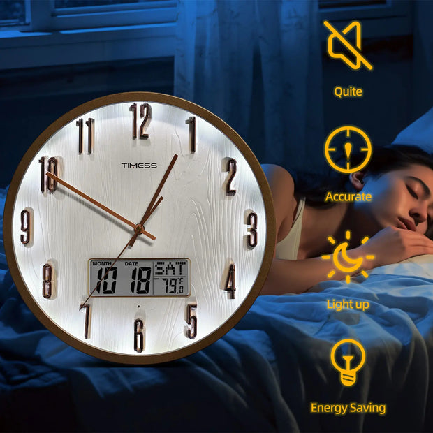 Radiant Voice Activated Wall Clock For Easy Night Visibility