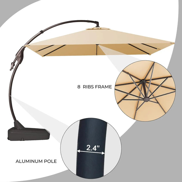 10x10 FT Large Square Patio Offset Umbrella – Aluminum Cantilever with Base for Deck & Porch