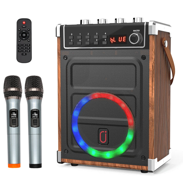 Karaoke Machine with 2 Wireless Microphones Bluetooth Speaker PA System and LED Lights for Home Singing Outdoor Party - My Variety Superstore 25
