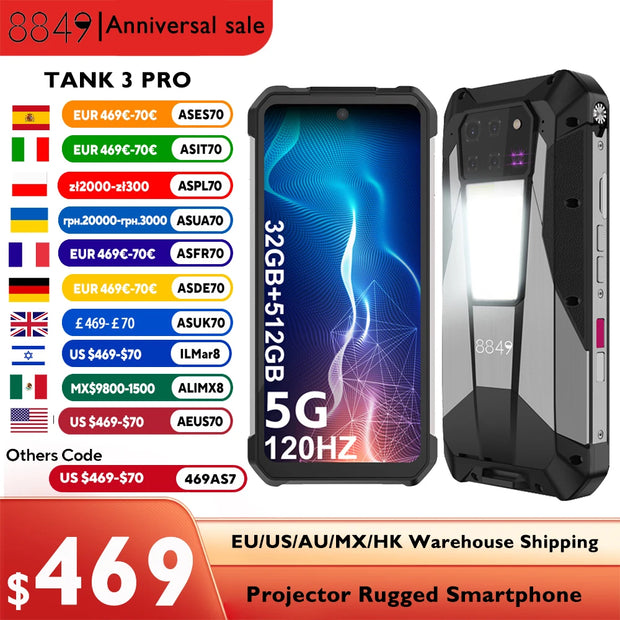 8849 Tank 3 Pro Unihertz Rugged Smartphone Projector 23800mAh 5G 32/36GB RAM+512GB ROM Mobile Phone - My Variety Superstore 25