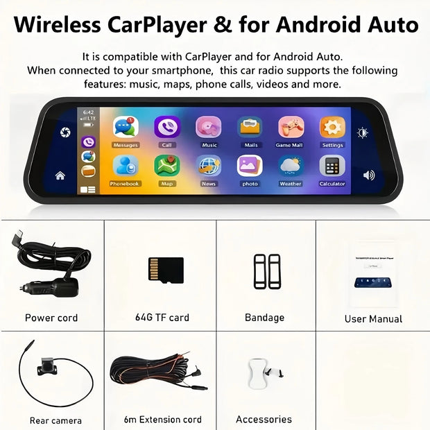 Upgraded 9.66 Inch Full HD CarPlay Screen Mirror Dash Cam with Dual Recording 24 Hour Parking Mode Night Vision and Rear Camera Motion Detection - My Variety Superstore 25