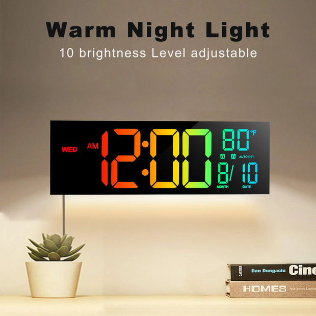 16 Inch Large Digital Wall Clock Big LED Display with Remote 8 RGB Color Alarm DST Temperature for Living Room Kitchen - My Variety Superstore 25