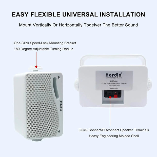 Herdio 3.5 Inch 2PCS Passive Outdoor Speakers Wired Waterproof 200W 3 Way Premium Mountable Wall Speakers With Superior Sound - My Variety Superstore 25
