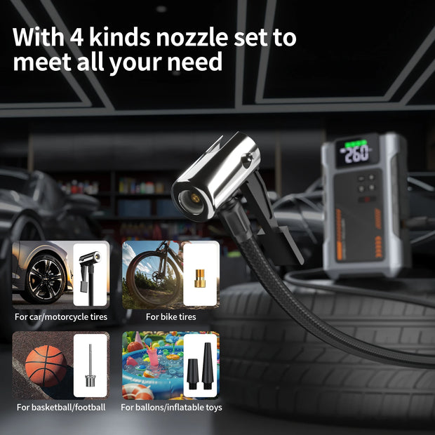 Portable Car Jump Starter With Air Compressor, 3000A Peak(7.5L Gas, 6.5L Diesel) , Jump Starter Battery PackWith150 PSl Tire Inf - My Variety Superstore 25