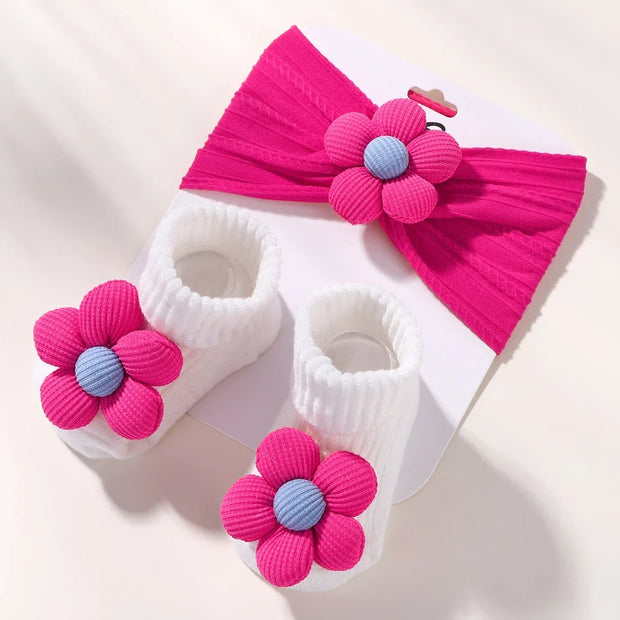 Lovely Baby Headband Socks Set Soft Nylon Floral Comfort
