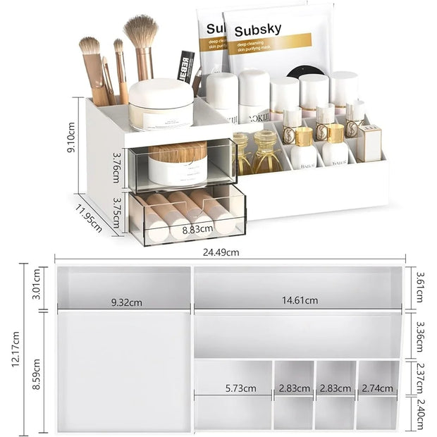 Makeup Organizer with Drawers Multifunctional Cosmetic Storage for Brushes Perfumes and Beauty Products Desktop Vanity Organizer