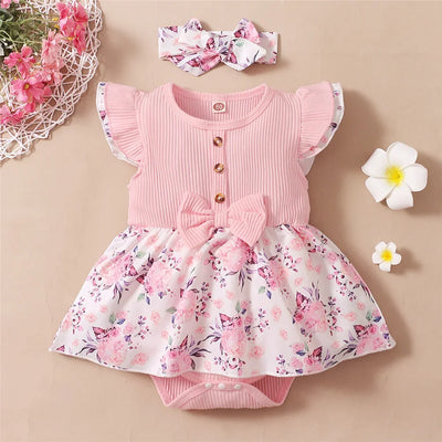 Lovely Floral Romper Set With Headband All Day Comfort