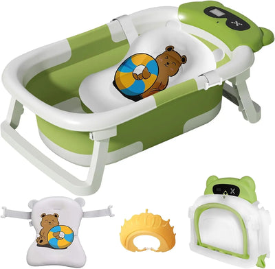 Foldable Baby Bathtub – Real-Time Temp Display, Non-Slip Design & Cushion Support for Shower