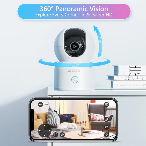 ZOSI 3MP Baby Monitor 2.4G/5G 360° Pan/Tilt Pet Smart Security IP Camera AI Human Tracking 2K HD WiFi Surveillance Cameras - My Variety Superstore 25