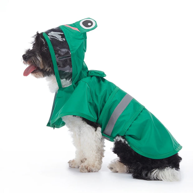Fashionable Reflective Pet Dog Raincoat Cute Animal Hooded Waterproof Jacket for Big Dogs
