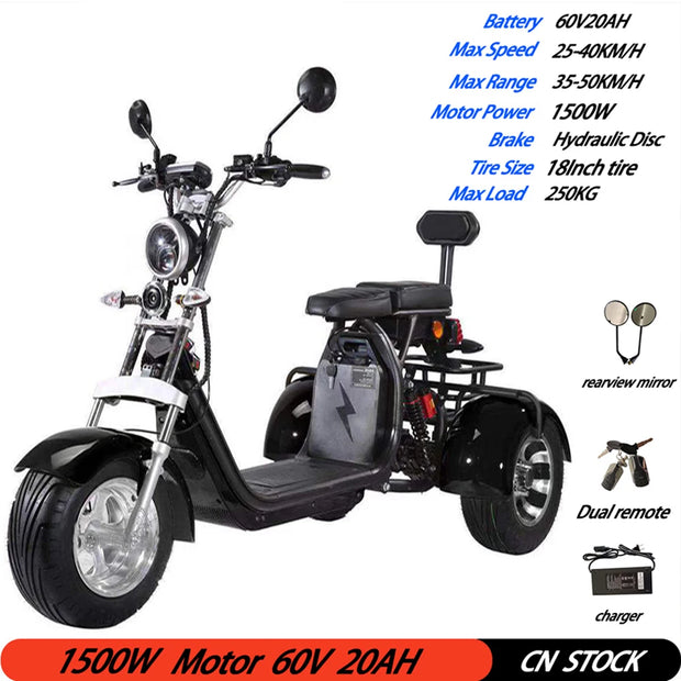 Adult Electric 3 Wheel Scooter 2000W Motor Max Speed 35-45KM/H Max Load 250KG 18 Inch Off road Fat Tire Electric Scooter - My Variety Superstore 25