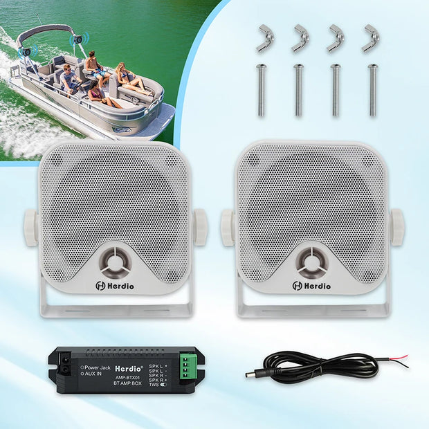Herdio 4 Inch 100 Watt Heavy Duty Waterproof Boat Marine Bluetooth Speakers Surface Mounted for Camper Skid Steer ATV UTV RZR Golf Cart - My Variety Superstore 25