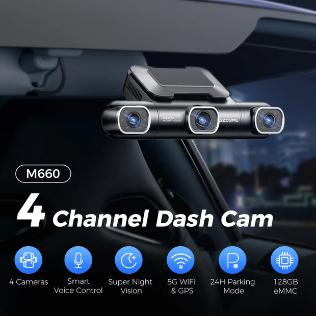 AZDOME 4 Channel Dash Cam 360 Degree View Car DVR 5G WiFi Dash Camera 2K Plus 3 1080P Built in 128GB eMMC 24 Hour Parking - My Variety Superstore 25
