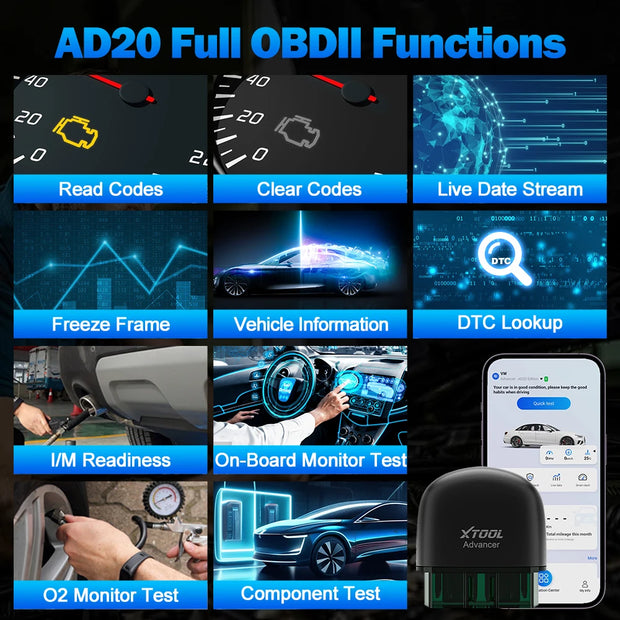 XTOOL AD20 Bluetooth OBD2 Scanner For Engine System Diagnostic Code Reader HUD Display Perfromance Test Lifetime Free Update - My Variety Superstore 25