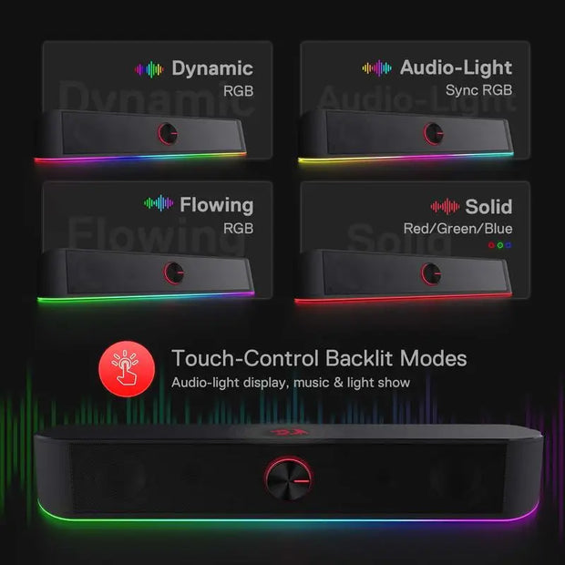 Redragon GS560 Adiemus RGB USB Desktop Soundbar 2.0 Channel Computer Speaker with Dynamic Lighting Bar Audio Light Sync Display - My Variety Superstore 25