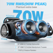 W-KING (120W PEAK)70W Portable Loud Bluetooth Speakers with Wireless Microphone,  Waterproof Outdoor Wireless Bluetooth - My Variety Superstore 25