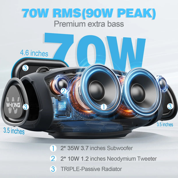 W-KING (120W PEAK)70W Portable Loud Bluetooth Speakers with Wireless Microphone,  Waterproof Outdoor Wireless Bluetooth - My Variety Superstore 25