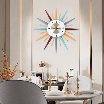 22.05 Inch Colorful Starburst Wall Clock Silent Modern Metal Timepiece for Living Room and Bedroom Decor - My Variety Superstore 25