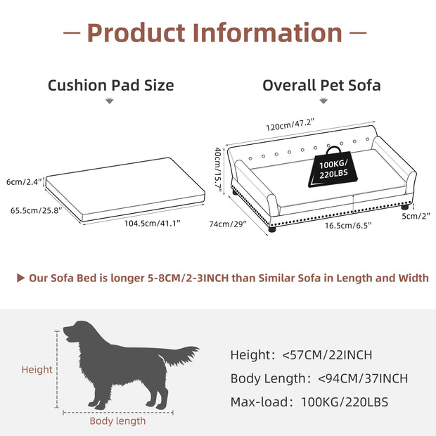 Elevated Dog Bed Sofa Microfiber Leather Cover Luxurious Extra Large Pet Snuggle Lounge Chair with Removable Cushion - My Variety Superstore 25