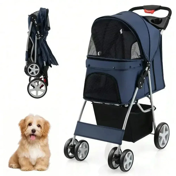 Amazing Folding Pet Stroller With Storage For Easy Travel