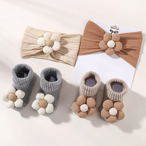 Lovely Baby Headband Socks Set Soft Nylon Floral Comfort