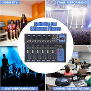 Professional 7 Channel Audio Mixer with Bluetooth 48V Phantom Power and 6 EQ Modes Compact DJ PA Sound Board for Live Performance - My Variety Superstore 25