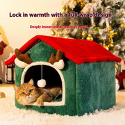 Cozy Enclosed Pet House Bed FleeceLined Keeps Pets Warm