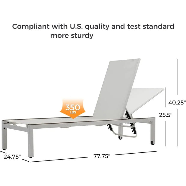 Outdoor Chaise Lounge Set – 2 Mesh Sling Chairs, Woodgrain Texture, Wheels & 4 Recline Levels