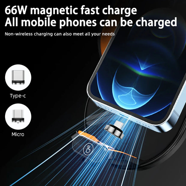 66W Magnetic Wireless Car Phone Holder Charger Automatic Induction Fast Charging Black