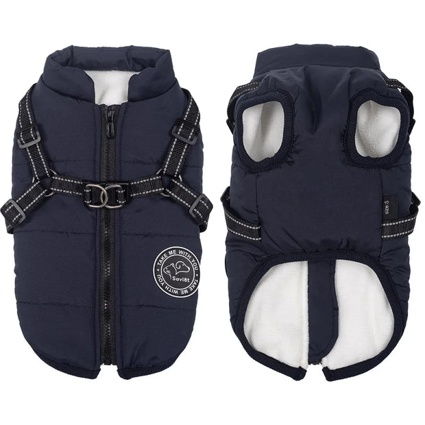 Cozy Waterproof Dog Jacket With Harness Keeps Dogs Warm