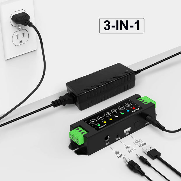 Herdio 4 Channel Bluetooth Amplifier 200W Power Output with 24V5A AC DC Power Supply Wall Mount USB MIC AUX for Passive Speakers - My Variety Superstore 25