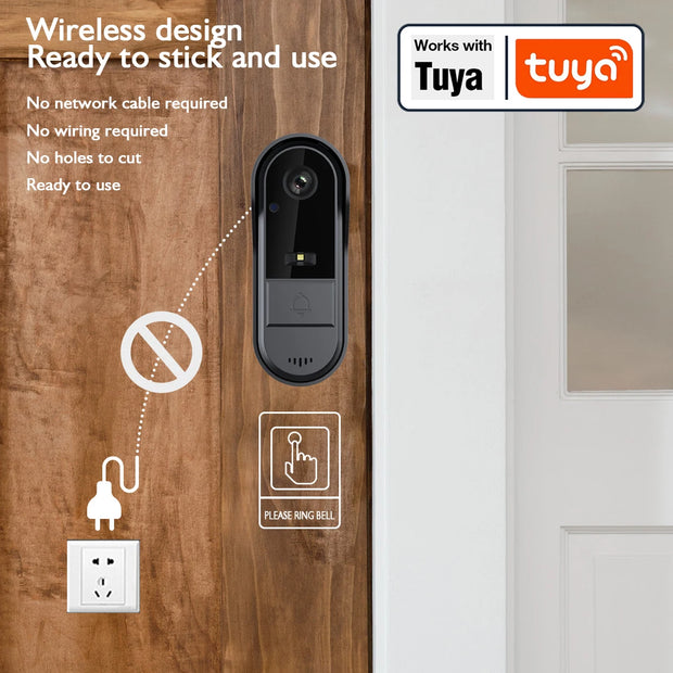 Tuya WiFi doorbell  2-way HD 1080P, microSD/cloud, waterproof, 1000mAh battery, long standby,Wireless Security Camera - My Variety Superstore 25
