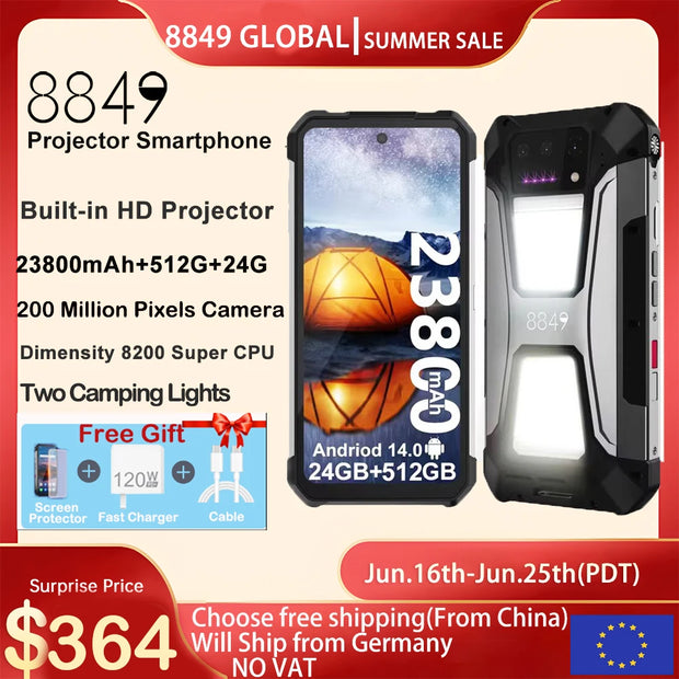 8849 Tank 2 Pro Unihertz Rugged Smartphone with Projector 16GB 256GB 23800mAh 120W Android 14 Phone 100MP Cell Phone