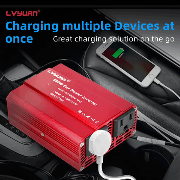 300W 500W Car Inverter DC12V AC110V Outdoor Portable Charger Converter Cigarette Lighter US Socket