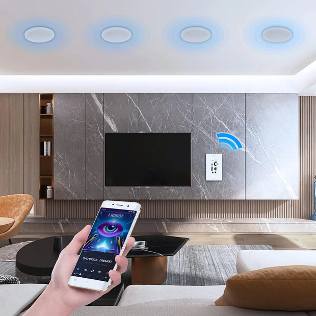 Herdio 6.5 Inch Bluetooth In Wall In Ceiling Speakers 600 Watt With Wall Amplifier Receiver For Home Theater Office 2 Pairs - My Variety Superstore 25