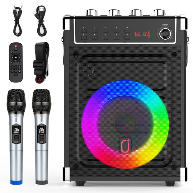 Karaoke Machine with 2 Wireless Microphones Bluetooth Speaker PA System and LED Lights for Home Singing Outdoor Party - My Variety Superstore 25