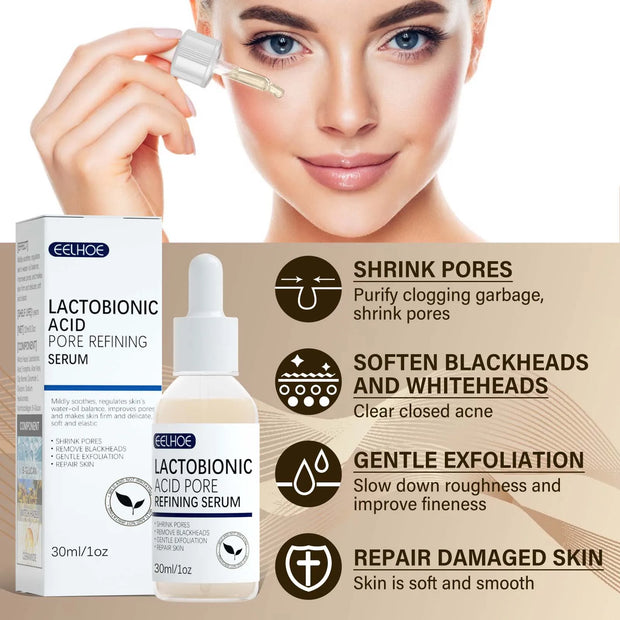3pcs Lactobionic Acid Pore Shrinking Facial Serum Firming and Moisturizing Blackhead and Acne Cleansing Skin Care Products