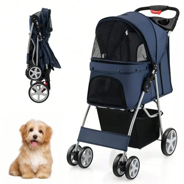Amazing Folding Pet Stroller With Storage For Easy Travel