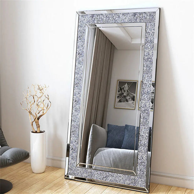 Large Rectangle Venetian Wall Mirror Polished Crush Crystal Diamond Edge 120x60cm for Living Room Hallway - My Variety Superstore 25