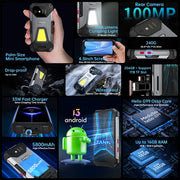 Unihertz 8849 Mini Rugged Smartphone,Small 4G,Outdoor,16 GB,24GB RAM,256GB ROM, 5800mAh, Android 13 Phone,Dual Sim,100MP Camera - My Variety Superstore 25