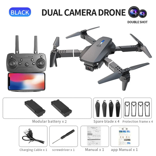 Hot E88 PRO professional drone HD camera WiFi FPV height maintain foldable remote control aerial quadcopter toy gift - My Variety Superstore 25