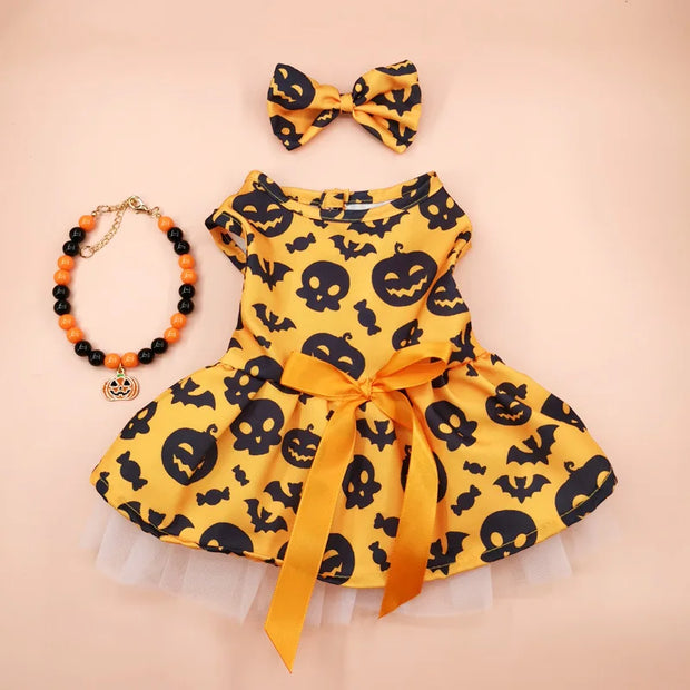Enchanting Halloween Dog Dress With Bow For Festive Fun