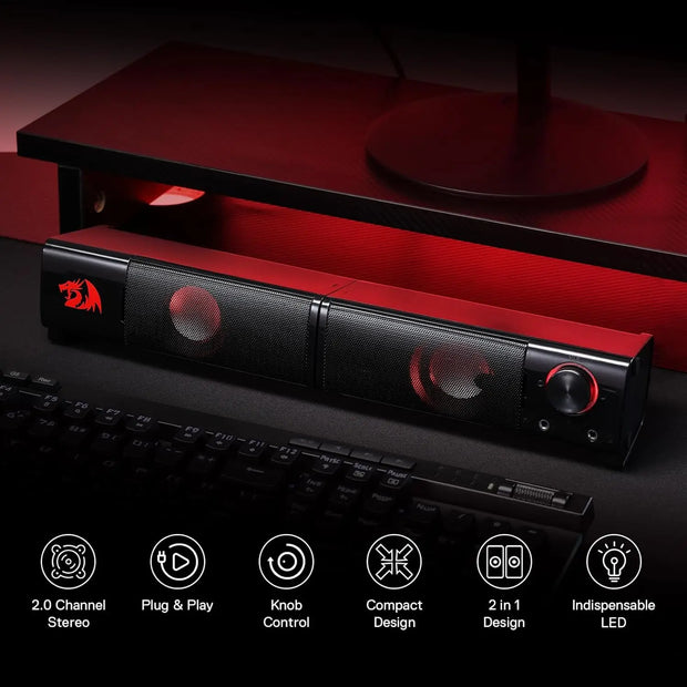 Redragon GS550 PC Gaming Speakers 2.0 Channel Desktop Computer Sound Bar Quality Bass and Decent Red Backlit - My Variety Superstore 25