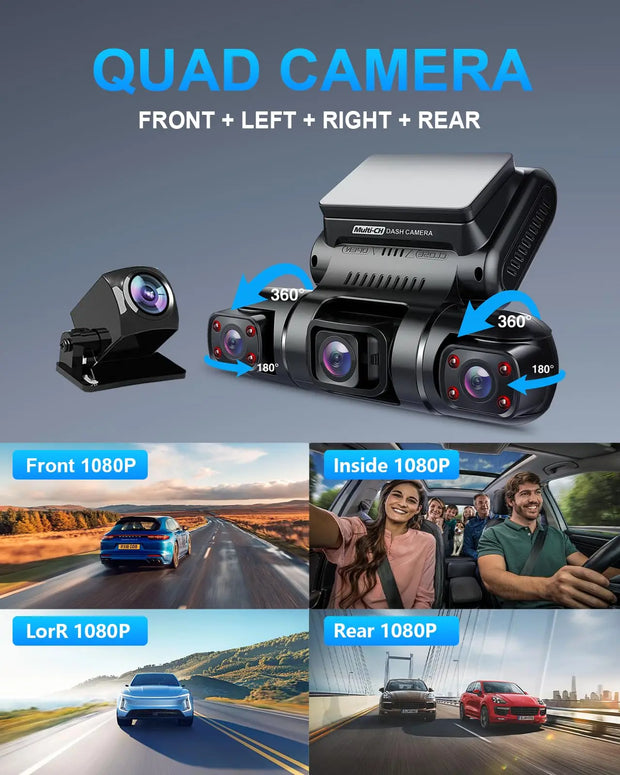 Pruveeo 4 Channel Dash Cam with Built in GPS WiFi Night Vision 360 Degree View Parking Monitor 128GB 1080P - My Variety Superstore 25