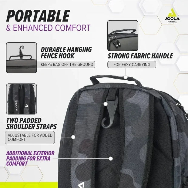 Deluxe Pickleball Backpack Large Paddle Bag Fits 4 Pickleball Paddles and Gear with Fence Hook Extra Pockets and Ventilated Design