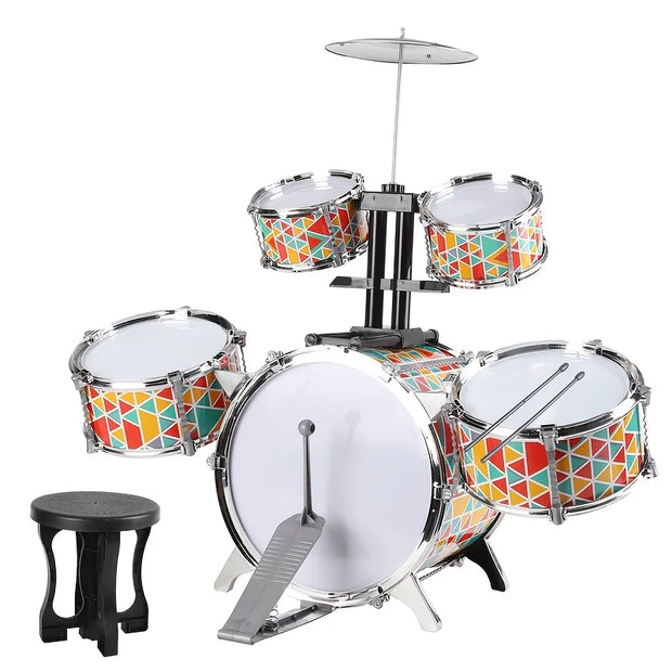 New European And American Children's Rock Drum Instrument Toy Set, Beginner Mini Electroplated Rock Drum Set, Family Practice, I - My Variety Superstore 25