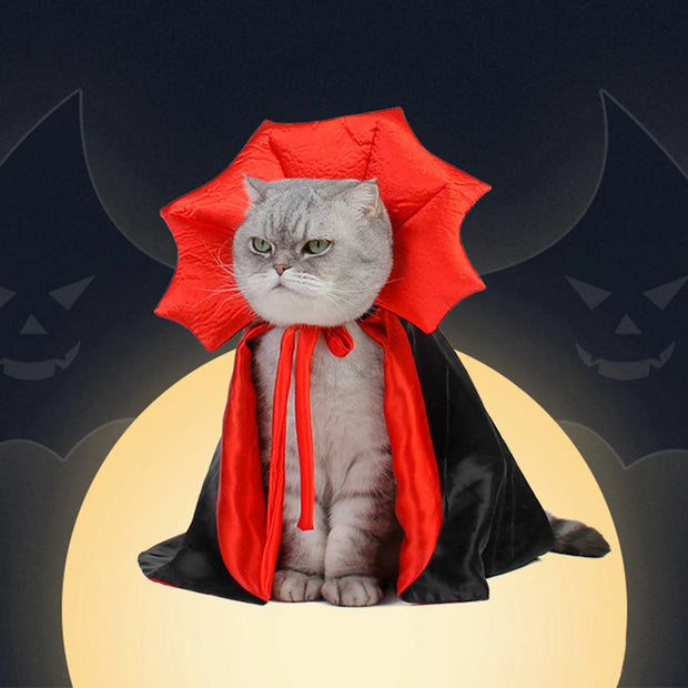 Vibrant Vampire Cloak Pet Costume With Pumpkin Print Fun