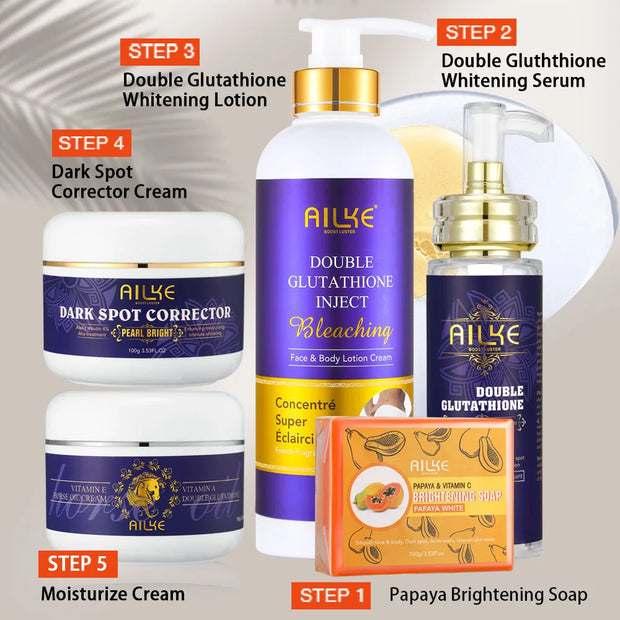 AILKE Skin Whitening Set With Double Glutathione Moisturizing Dark Spot Removal Hyperpigmentation Treatment