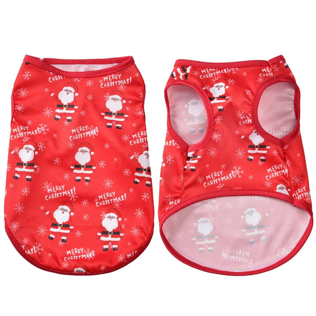 Festive Santa Print Pet Vest Breathable Easy Dress Up